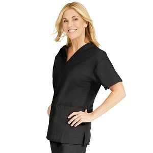 Medline ComfortEase Women's V-Neck Tunic Scrub Top with 2 Pockets - ComfortEase Women's V-Neck Short-Sleeve 2-Pocket Tunic Scrub Top, Size 2XL, Black - 8800DKW5XL