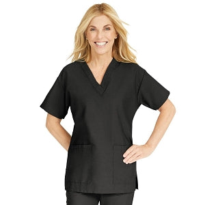 Medline ComfortEase Women's V-Neck Tunic Scrub Top with 2 Pockets - ComfortEase Women's V-Neck Short-Sleeve 2-Pocket Tunic Scrub Top, Size 2XL, Black - 8800DKW5XL