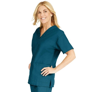 Medline ComfortEase Women's V-Neck Tunic Scrub Top with 2 Pockets - ComfortEase Women's V-Neck Short-Sleeve 2-Pocket Tunic Scrub Top, Size S, Caribbean Blue - 8800JCBS
