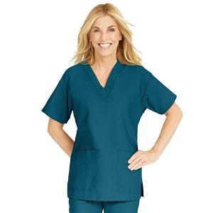 Medline ComfortEase Women's V-Neck Tunic Scrub Top with 2 Pockets - ComfortEase Women's V-Neck Short-Sleeve 2-Pocket Tunic Scrub Top, Size S, Caribbean Blue - 8800JCBS