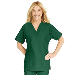 Medline ComfortEase Women's V-Neck Tunic Scrub Top with 2 Pockets - ComfortEase Women's V-Neck Short-Sleeve 2-Pocket Tunic Scrub Top, Size 6XL, Evergreen - 8800JEG6XL
