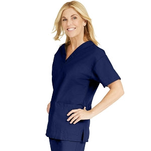 Medline ComfortEase Women's V-Neck Tunic Scrub Top with 2 Pockets - ComfortEase Women's V-Neck Short-Sleeve 2-Pocket Tunic Scrub Top, Size 3XL, Midnight Blue - 8800JNTXXXL