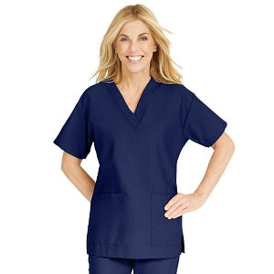 Medline ComfortEase Women's V-Neck Tunic Scrub Top with 2 Pockets - ComfortEase Women's V-Neck Short-Sleeve 2-Pocket Tunic Scrub Top, Size 3XL, Midnight Blue - 8800JNTXXXL