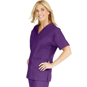 Medline ComfortEase Women's V-Neck Tunic Scrub Top with 2 Pockets - ComfortEase Women's V-Neck Short-Sleeve 2-Pocket Tunic Scrub Top, Size XXS, Rich Purple - 8800JPPXXS