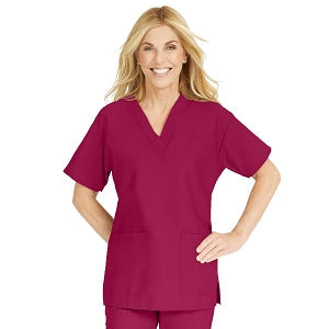 Medline ComfortEase Women's V-Neck Tunic Scrub Top with 2 Pockets - ComfortEase Women's V-Neck Short-Sleeve 2-Pocket Tunic Scrub Top, Size 5XL, Ruby - 8800JRB5XL