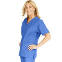 Medline ComfortEase Women's V-Neck Tunic Scrub Top with 2 Pockets - ComfortEase Women's V-Neck Short-Sleeve 2-Pocket Tunic Scrub Top, Size XL, Ceil Blue - 8800JTHXL