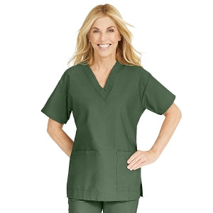 Medline ComfortEase Women's V-Neck Tunic Scrub Top with 2 Pockets - ComfortEase Women's V-Neck Short-Sleeve 2-Pocket Tunic Scrub Top, Size 2XL, Olive - 8800OLVXXL
