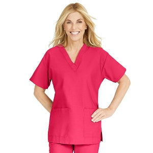 Medline ComfortEase Women's V-Neck Tunic Scrub Top with 2 Pockets - ComfortEase Women's V-Neck Short-Sleeve 2-Pocket Tunic Scrub Top, Size 4XL, Red - 8800RED4XL