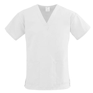 Medline ComfortEase Women's V-Neck Tunic Scrub Top with 2 Pockets - ComfortEase Women's V-Neck Short-Sleeve 2-Pocket Tunic Scrub Top, Size L, White with Pink Ribbon - 8800XTQLPR
