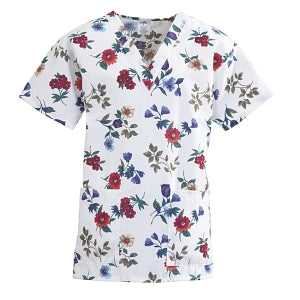 Medline ComfortEase Women's V-Neck Tunic Scrub Top with 2 Pockets - Print ComfortEase Women's V-Neck Short-Sleeve 2-Pocket Tunic Scrub Top, Size 2XL, Autumn Glow - 8800JAGXXL