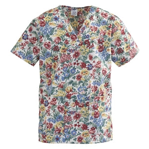 Medline ComfortEase Women's V-Neck Tunic Scrub Top with 2 Pockets - ComfortEase Women's V-Neck Short-Sleeve 2-Pocket Tunic Scrub Top, Size M, Spring Mix Print - 8803JSMM