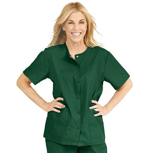 Medline ComfortEase Women's Snap-Front Tunic Scrub Top with 2 Pockets - ComfortEase Women's Snap-Front 2-Pocket Tunic Scrub Top, Size 3XL Evergreen - 8815JEGXXXL