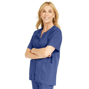 Medline ComfortEase Women's Snap-Front Tunic Scrub Top with 2 Pockets - ComfortEase Women's Snap-Front 2-Pocket Tunic Scrub Top, Size 2XL, Mariner Blue - 8815JMBXXL