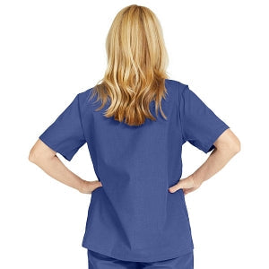 Medline ComfortEase Women's Snap-Front Tunic Scrub Top with 2 Pockets - ComfortEase Women's Snap-Front 2-Pocket Tunic Scrub Top, Size 2XL, Mariner Blue - 8815JMBXXL