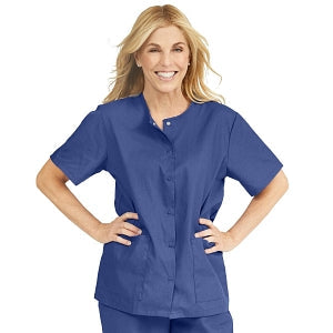Medline ComfortEase Women's Snap-Front Tunic Scrub Top with 2 Pockets - ComfortEase Women's Snap-Front 2-Pocket Tunic Scrub Top, Size 2XL, Mariner Blue - 8815JMBXXL
