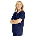 Medline ComfortEase Women's Snap-Front Tunic Scrub Top with 2 Pockets - ComfortEase Women's Snap-Front 2-Pocket Tunic Scrub Top, Size L, Midnight Blue - 8815JNTL