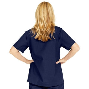 Medline ComfortEase Women's Snap-Front Tunic Scrub Top with 2 Pockets - ComfortEase Women's Snap-Front 2-Pocket Tunic Scrub Top, Size L, Midnight Blue - 8815JNTL