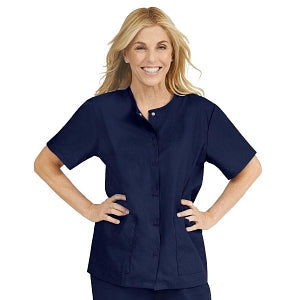 Medline ComfortEase Women's Snap-Front Tunic Scrub Top with 2 Pockets - ComfortEase Women's Snap-Front 2-Pocket Tunic Scrub Top, Size L, Midnight Blue - 8815JNTL
