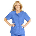 Medline ComfortEase Women's Snap-Front Tunic Scrub Top with 2 Pockets - ComfortEase Women's Snap-Front 2-Pocket Tunic Scrub Top, Size L, Ceil Blue - 8815JTHL