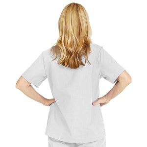 Medline ComfortEase Women's Snap-Front Tunic Scrub Top with 2 Pockets - ComfortEase Women's Snap-Front 2-Pocket Tunic Scrub Top, Size S, White - 8815XTQS