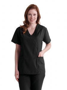 Medline PerforMAX Women's Mock Wrap Tunic Scrub Top with 2 Pockets - PerforMAX Women's Mock Wrap 2-Pocket Tunic Scrub Top, Size XL, Black - 881DKWXL