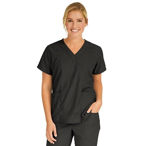 Medline PerforMAX Women's Mock Wrap Tunic Scrub Top with 2 Pockets - PerforMAX Women's Mock Wrap 2-Pocket Tunic Scrub Top, Size XL, Black - 881DKWXL