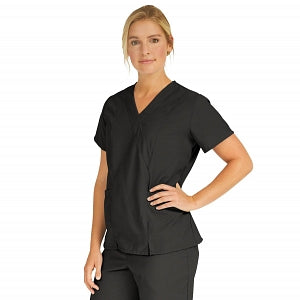 Medline PerforMAX Women's Mock Wrap Tunic Scrub Top with 2 Pockets - PerforMAX Women's Mock Wrap 2-Pocket Tunic Scrub Top, Size XS, Black - 881DKWXS