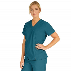 Medline PerforMAX Women's Mock Wrap Tunic Scrub Top with 2 Pockets - PerforMAX Women's Mock Wrap 2-Pocket Tunic Scrub Top, Size 7XL, Caribbean Blue - 881JCB7XL