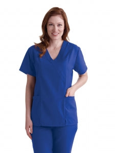 Medline PerforMAX Women's Mock Wrap Tunic Scrub Top with 2 Pockets - PerforMAX Women's Mock Wrap 2-Pocket Tunic Scrub Top, Size XXS, Royal Blue - 881NNTXXS
