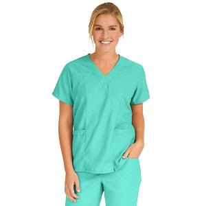 Medline PerforMAX Women's Mock Wrap Tunic Scrub Top with 2 Pockets - PerforMAX Women's Mock Wrap 2-Pocket Tunic Scrub Top, Size 3XL, Jade - 881NNTXXXL