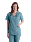 Medline PerforMAX Women's Mock Wrap Tunic Scrub Top with 2 Pockets - PerforMAX Women's Mock Wrap 2-Pocket Tunic Scrub Top, Size S, Misty - 881NNTS
