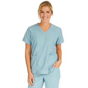 Medline PerforMAX Women's Mock Wrap Tunic Scrub Top with 2 Pockets - PerforMAX Women's Mock Wrap 2-Pocket Tunic Scrub Top, Size 2XL, Misty - 881NNTXXL