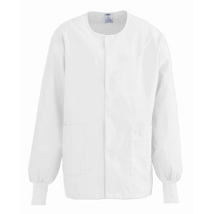 Medline ComfortEase Unisex Crew-Neck Warm Jackets - ComfortEase Unisex Crew-Neck Warm Scrub Jacket with Knit Cuff, White with Pink Ribbon, Size 3XL - 8832XTQXXXLPR