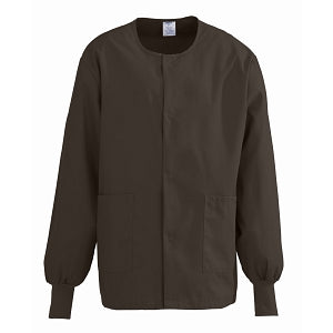 Medline ComfortEase Unisex Crew-Neck Warm Jackets - ComfortEase Unisex Crew-Neck Warm Scrub Jacket with Knit Cuff, Brown, Size XS - 8832JBRXS
