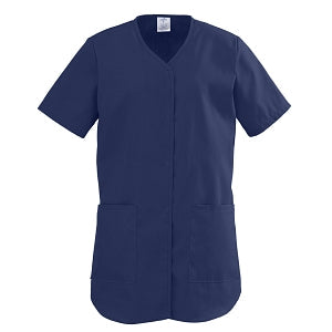 Medline ComfortEase Ladies Shirttail Scrub Tops - Snap-Front Shirttail Scrub Top, Midnight, Size S - 8834JNTS