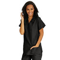 Medline ComfortEase Women's Crossover Tunic Scrub Top with Two Pockets - ComfortEase Women's Short-Sleeve Crossover Tunic Scrub Top with 2 Pockets, Size S, Black - 8851DKWS