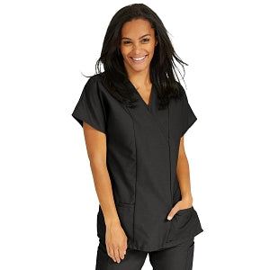 Medline ComfortEase Women's Crossover Tunic Scrub Top with Two Pockets - ComfortEase Women's Short-Sleeve Crossover Tunic Scrub Top with 2 Pockets, Size S, Black - 8851DKWS