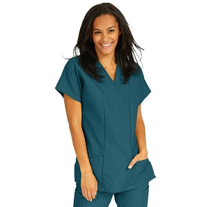 Medline ComfortEase Women's Crossover Tunic Scrub Top with Two Pockets - ComfortEase Women's Short-Sleeve Crossover Tunic Scrub Top with 2 Pockets, Size L, Caribbean Blue - 8851JCBL