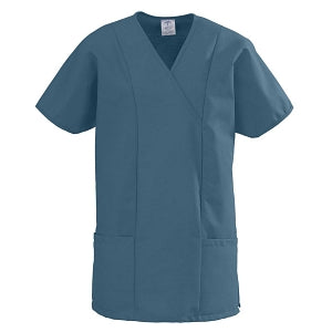 Medline ComfortEase Women's Crossover Tunic Scrub Top with Two Pockets - ComfortEase Women's Short-Sleeve Crossover Tunic Scrub Top with 2 Pockets, Size 2XS, Caribbean Blue - 8851JCBXS