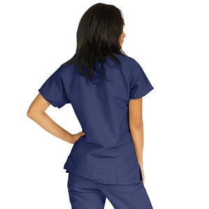 Medline ComfortEase Women's Crossover Tunic Scrub Top with Two Pockets - ComfortEase Women's Short-Sleeve Crossover Tunic Scrub Top with 2 Pockets, Size L, Midnight Blue - 8851JNTL