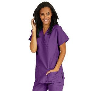 Medline ComfortEase Women's Crossover Tunic Scrub Top with Two Pockets - ComfortEase Women's Short-Sleeve Crossover Tunic Scrub Top with 2 Pockets, Size M, Rich Purple - 8851JPPM
