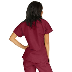 Medline ComfortEase Women's Crossover Tunic Scrub Top with Two Pockets - ComfortEase Women's Short-Sleeve Crossover Tunic Scrub Top with 2 Pockets, Size XXS, Wine - 8851JWNXS