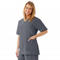 Medline AngelStat Women's V-Neck Tunic Scrub Top with 2 Pockets - AngelStat Women's V-Neck Short-Sleeve Tunic Scrub Top with 2 Pockets, Size XL, Charcoal - 893NCCXL