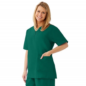 Medline AngelStat Women's V-Neck Tunic Scrub Top with 2 Pockets - AngelStat Women's V-Neck Short-Sleeve Tunic Scrub Top with 2 Pockets, Size M, Hunter Green - 893NHGM
