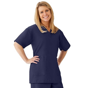 Medline AngelStat Women's V-Neck Tunic Scrub Top with 2 Pockets - AngelStat Women's V-Neck Short-Sleeve Tunic Scrub Top with 2 Pockets, Size XL, Navy - 893NNTXL