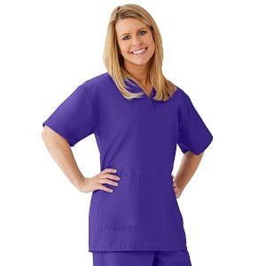 Medline AngelStat Women's V-Neck Tunic Scrub Top with 2 Pockets - AngelStat Women's V-Neck Short-Sleeve Tunic Scrub Top with 2 Pockets, Size XS, Regal Purple - 893NRPXS