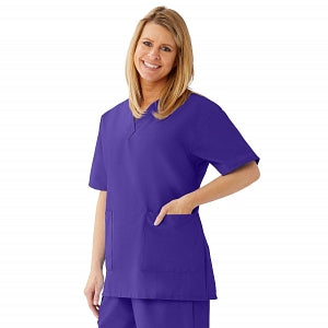 Medline AngelStat Women's V-Neck Tunic Scrub Top with 2 Pockets - AngelStat Women's V-Neck Short-Sleeve Tunic Scrub Top with 2 Pockets, Size XS, Regal Purple - 893NRPXS