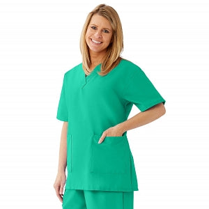 Medline AngelStat Women's V-Neck Tunic Scrub Top with 2 Pockets - AngelStat Women's V-Neck Short-Sleeve Tunic Scrub Top with 2 Pockets, Size M, Jade - 893NTJM