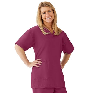 Medline AngelStat Women's V-Neck Tunic Scrub Top with 2 Pockets - AngelStat Women's V-Neck Short-Sleeve Tunic Scrub Top with 2 Pockets, Size M, Raspberry - 893NTRM