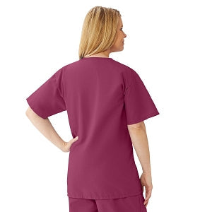 Medline AngelStat Women's V-Neck Tunic Scrub Top with 2 Pockets - AngelStat Women's V-Neck Short-Sleeve Tunic Scrub Top with 2 Pockets, Size M, Raspberry - 893NTRM